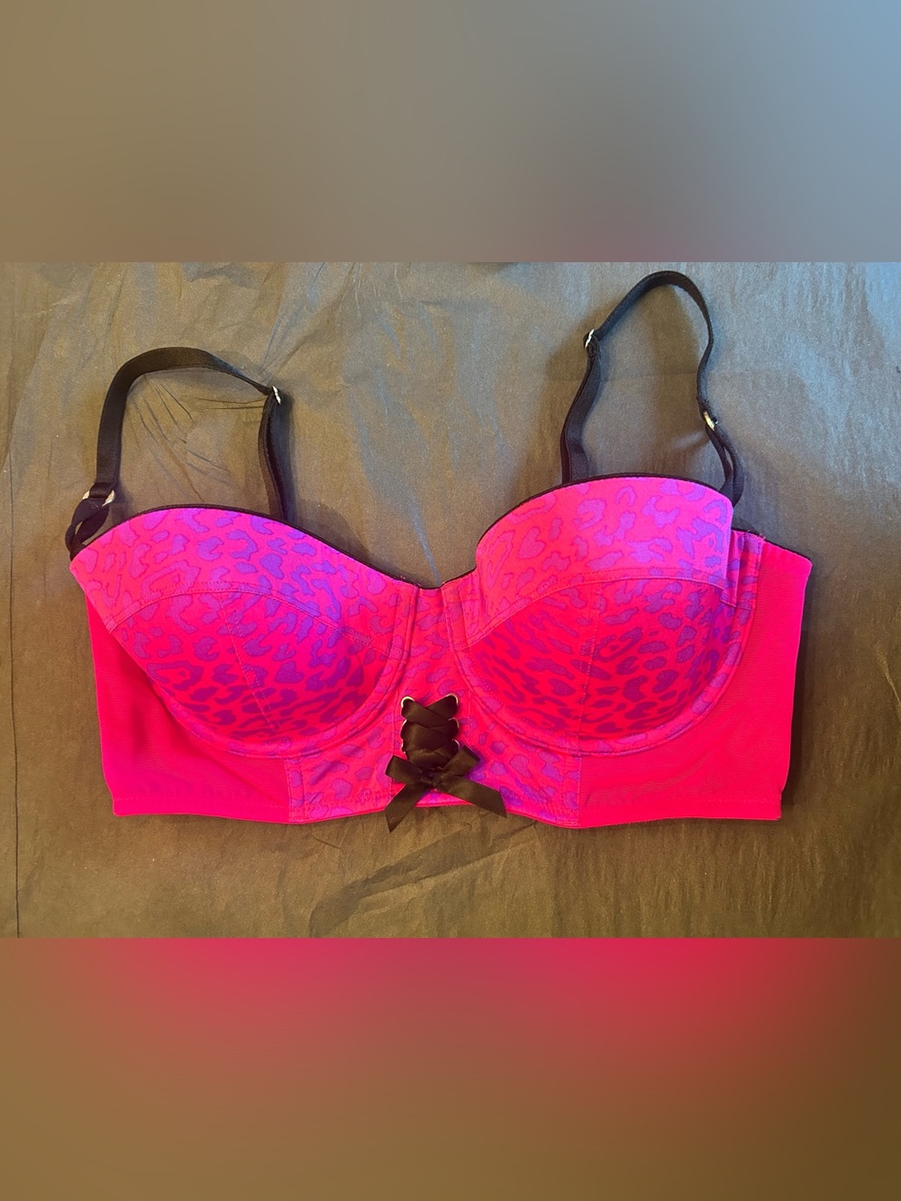 La SENZA Hot Pink & Black Leopard Print Strapless Longline Bra